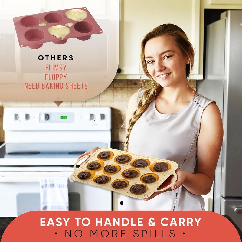 BAKE BOSS Silicone Mini Muffin Pan 12 Count – Non-Stick Muffin Pans for Baking, BPA-Free Silicone Cupcake Pans for Baking, Easy Release, Metal Handles, Oven & Dishwasher Safe - Image 2